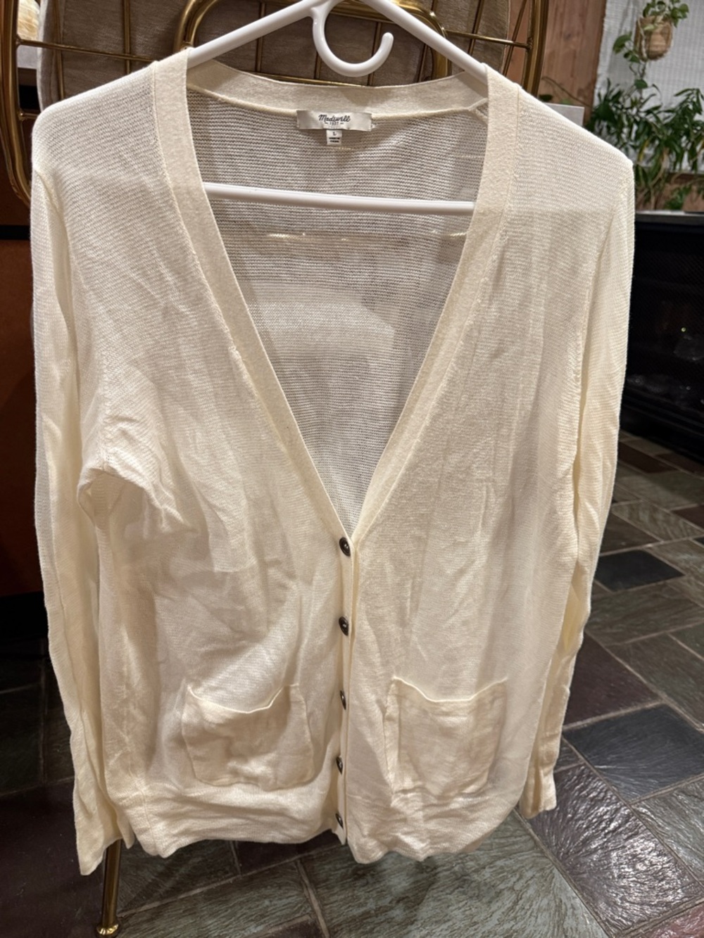 Madewell Ivory Button-Up Lightweight V-Neck Cardigan